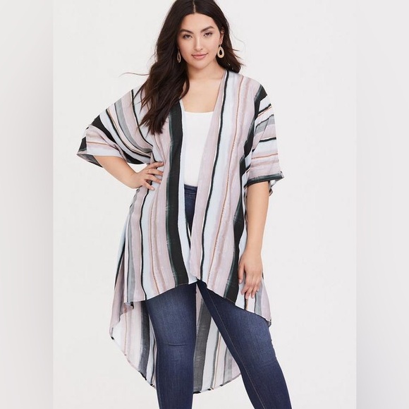 Torrid Multi Stripe Challis Hi-Lo Kimono Cardigan - size 1/2 - Picture 7 of 9